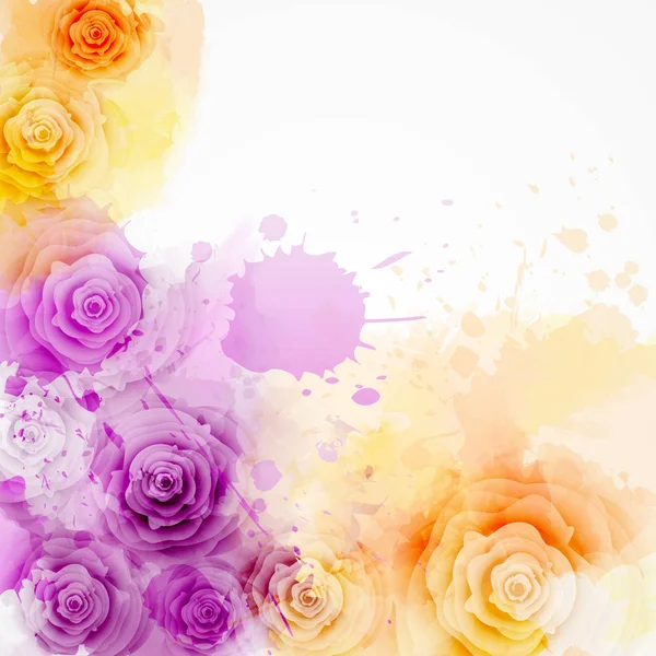 Abstract Background Watercolor Colorful Splashes Rose Flowers Purple Orange Colored — Stock Vector