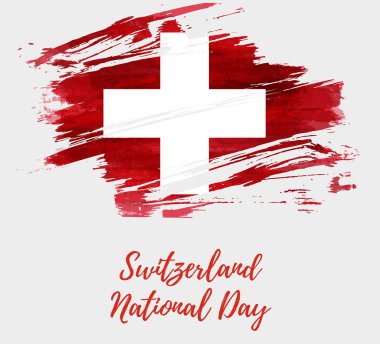 Switzerland National day background. Abstract brushed watercolor flag of Switzerland in grunge shape. Holiday template background. clipart