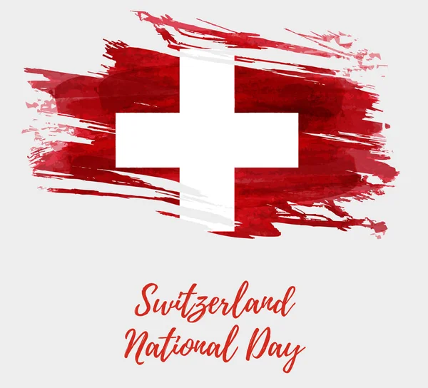 Švýcarsko Národní Den Pozadí Abstraktní Kartáčovaný Akvarel Vlajka Švýcarska Grunge — Stockový vektor