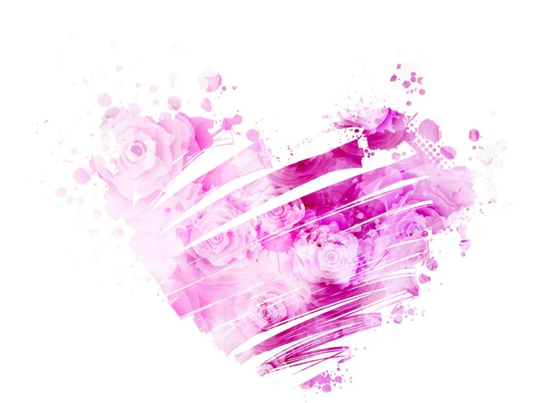 Grunge Akvarelem Malované Srdce Abstraktní Růže Růžové Barvy — Stockový vektor