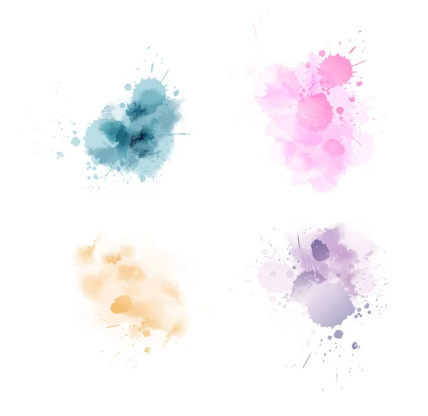 Set Multicolored Watercolor Paint Blot Splashes — Stock Vector