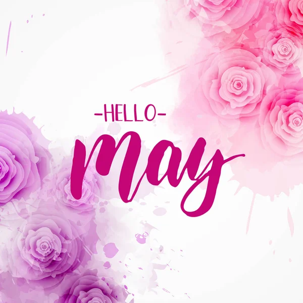 Fundo Abstrato Com Aguarela Salpicos Coloridos Flores Rosas Olá May —  Vetores de Stock