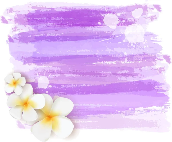 Hintergrund Mit Abstrakten Aquarell Pinselstrichen Und Tropischen Frangipani Blumen Sommerreisekonzept — Stockvektor