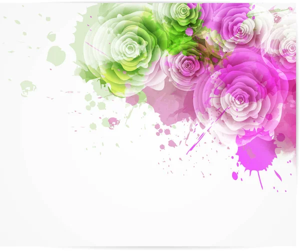 Abstract Background Watercolor Colorful Splashes Rose Flowers Green Pink Colored — Stock Vector