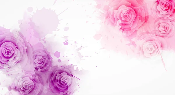 Fond Abstrait Avec Des Éclaboussures Colorées Aquarelle Des Fleurs Roses — Image vectorielle