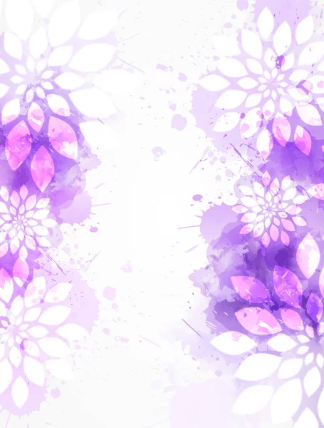 Αφηρημένα Φόντο Ακουαρέλα Πολύχρωμες Πιτσιλιές Και Λουλούδια Μωβ Χρώματος Πρότυπο — Διανυσματικό Αρχείο