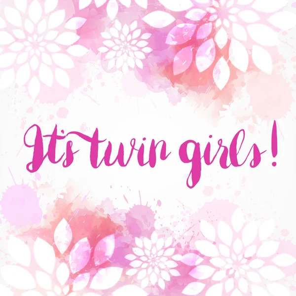是双胞胎女孩 抽象背景与水彩画花卉背景 性别揭示概念例证 粉红色 为双胞胎女孩 — 图库矢量图片
