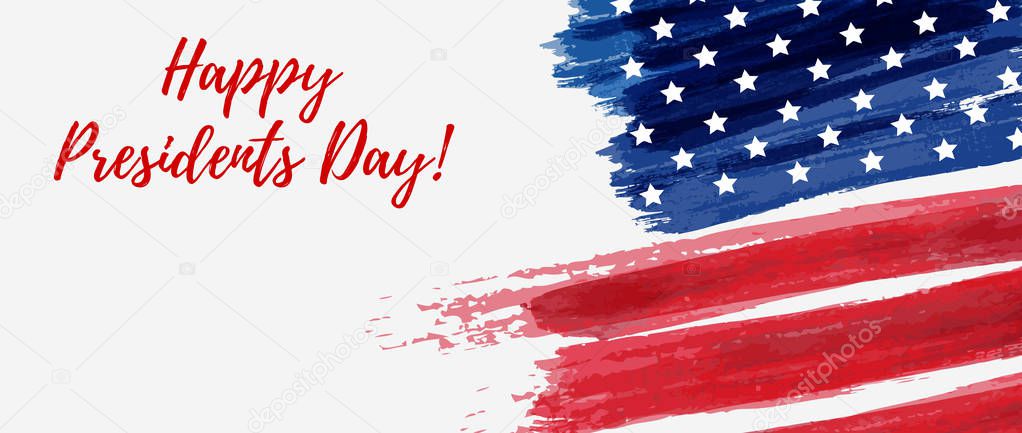 USA Presidents day background. Vector abstract grunge brushed flag with text. Template for horizontal banner.