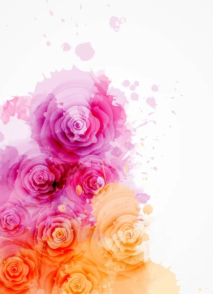 Fond Abstrait Avec Des Éclaboussures Colorées Aquarelle Des Fleurs Roses — Image vectorielle