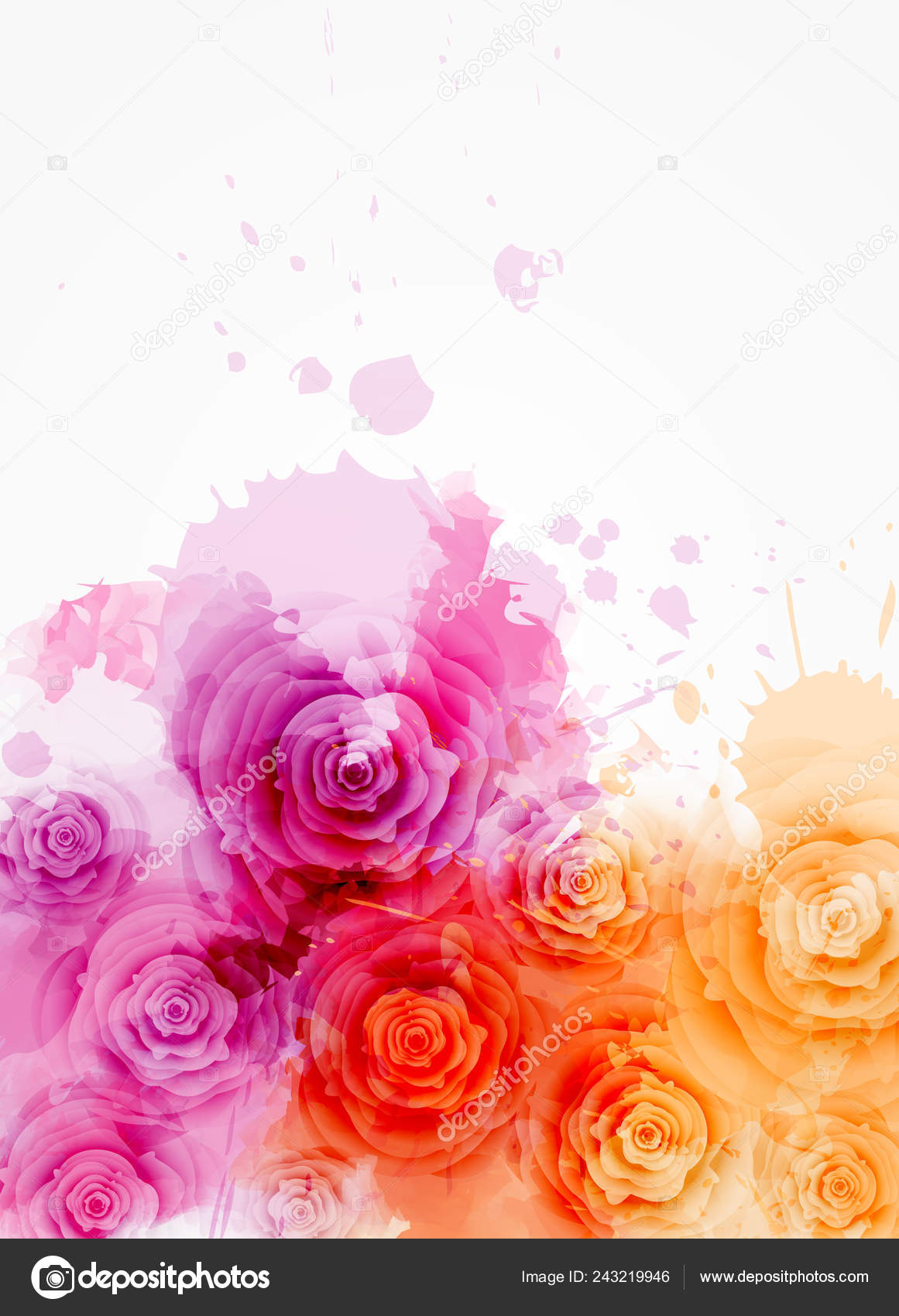 Fundo Abstrato Com Aguarela Salpicos Coloridos Flores Rosas Roxo Laranja  Vetor de ©artlana 243219946, image size:1161x1700