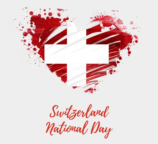 Suiza Antecedentes Nacionales Abstracto Cepillado Bandera Acuarela Suiza Forma Corazón — Vector de stock