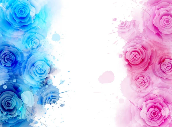 Abstrakter Hintergrund Mit Aquarell Bunten Spritzern Und Rosenblüten Rosa Und — Stockvektor