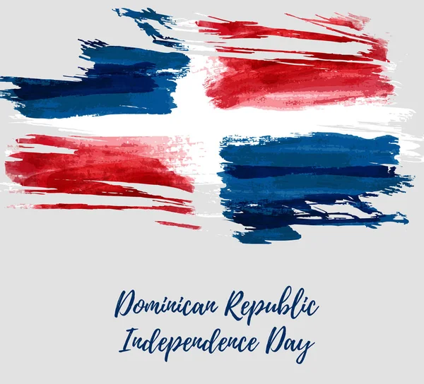 抽象水彩油漆刷多米尼加共和国在格格形状的国旗 多米尼加共和国独立日假期概念背景 — 图库矢量图片