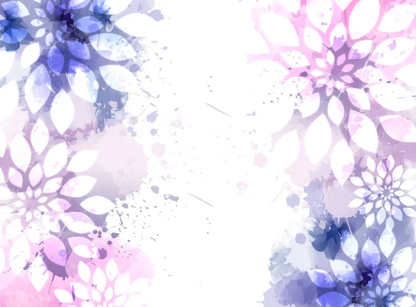 Abstrakt Bakgrund Med Akvarell Färgglada Stänk Och Blommor Lila Och — Stock vektor