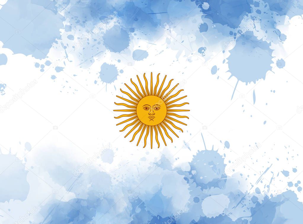 Argentine Republic abstract grunge watercolor flag. Brushed flag of Argentina for your designs.