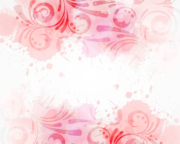 Abstracte Achtergrond Met Aquarel Kleurrijke Spatten Florale Swirl Ornamenten Roze — Stockvector