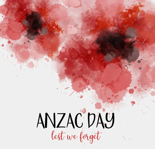 Remembrance Day Symbol Anzac Day Lest Forget Lettering Red Watercolor — Stock Vector