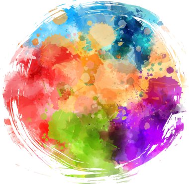 Multicolored splash watercolor grunge round background- template for your designs. clipart