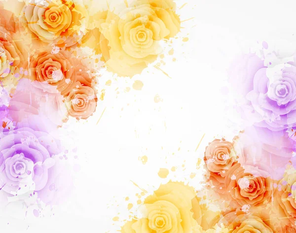 Absztrakt Háttér Akvarell Színes Fröccsenések Rózsa Virágok Lila Narancs Színű — Stock Vector