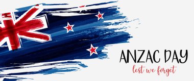 Anzak günü tatil afiş Yeni Zelanda grunge bayrak ile.