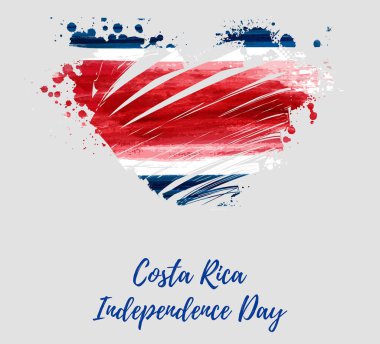 Costa Rica Independence Day. Abstract watercolor paint flag of Costa Rica in grunge heart shape. Template for national holiday background, poster, banner, invitation, etc clipart