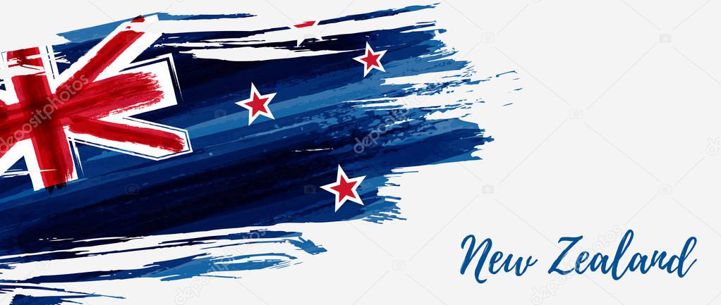 New Zealand abstract painted grunge watercolor flag.  Horizontal banner background.