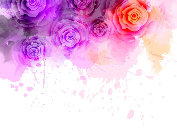 Fundo Abstrato Com Aguarela Salpicos Coloridos Flores Rosas Cor Roxa — Vetor de Stock