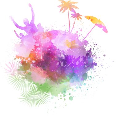 Yaz seyahat suluboya arka plan siluetleri ile