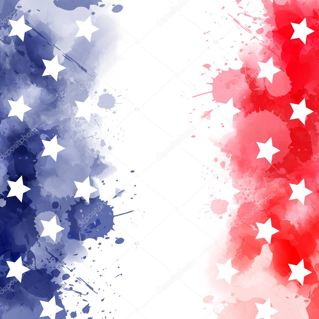 Watercolor banner in USA flag colors with stars