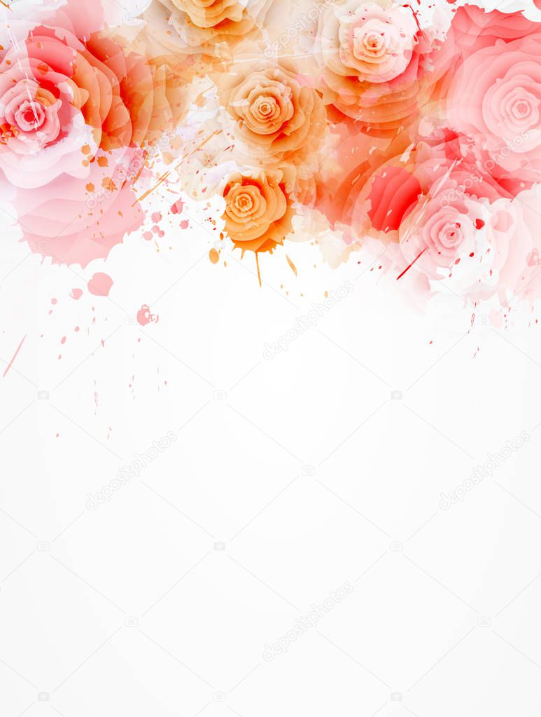 Watercolor background with roses