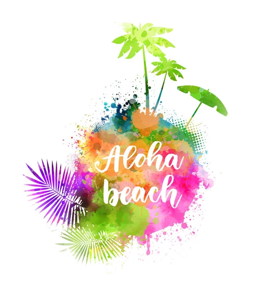 Aloha Beach-reis achtergrond met silhouetten — Stockvector