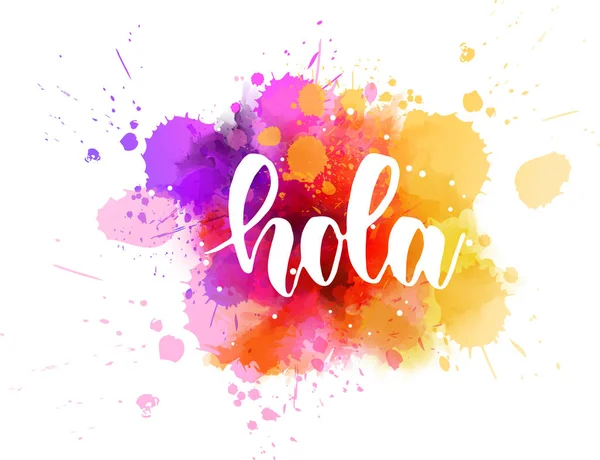 Hola belettering op aquarel splash — Stockvector