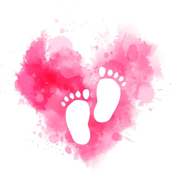 Corazón de acuarela rosa con huellas de bebé — Vector de stock