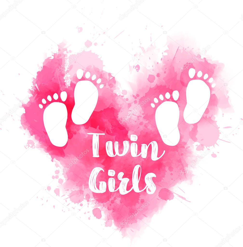 Pregnancy Announcement Concept Illustration Baby Gender Reveal Concept Illustration Watercolor Imitation Heart With Baby Footprints Pink Colored For Twin Girls Premium Vector In Adobe Illustrator Ai Ai Format