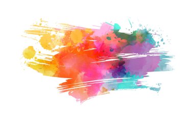 Çok renkli suluboya boyalı grunge fırçalanmış arka plan - tasarımlarınız için şablon. Mor, pembe ve turuncu renkli.