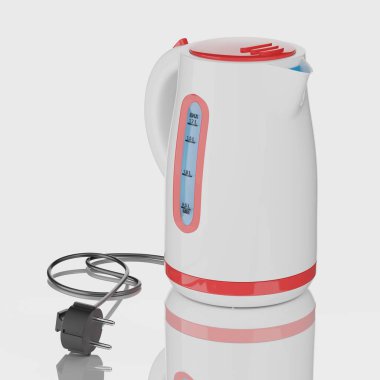 plastik elektrikli su ısıtıcısı, gri arka plan, 3d render