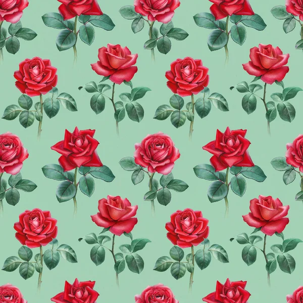 Akvarelu Ilustrace Růží Vzor Bezešvé — Stock fotografie
