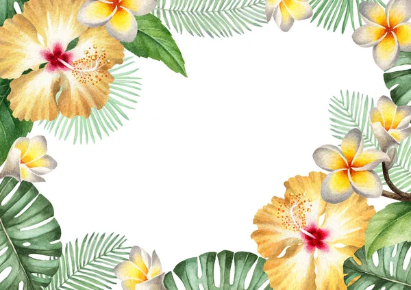 水彩热带花卉背景 — 图库照片
