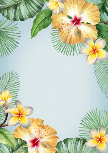 Watercolor tropical floral background