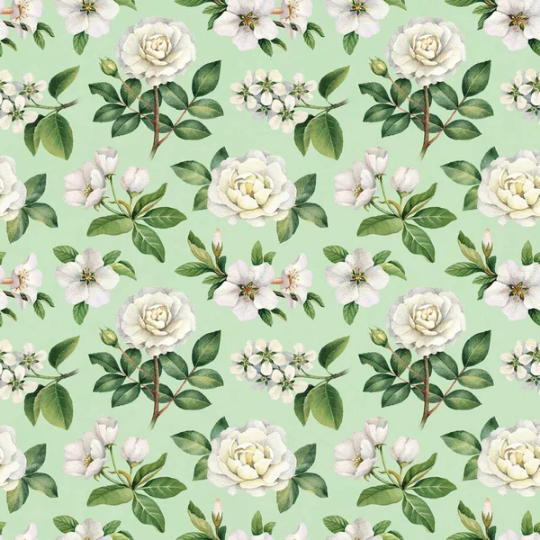 Aquarel Witte Bloemen Naadloze Patroon — Stockfoto