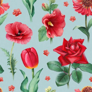 Suluboya resimler kırmızı çiçek. Seamless modeli