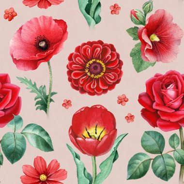 Suluboya resimler kırmızı çiçek. Seamless modeli