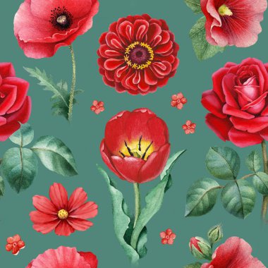 Suluboya resimler kırmızı çiçek. Seamless modeli