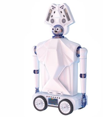 Robot oyuncak seyyar çocuk için. Beyaz plastik robotik cihaz.