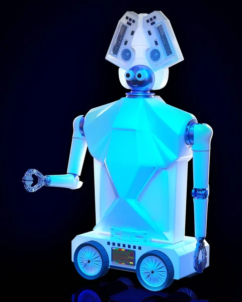 Robot toy on wheels for kid. White plastic robotic device. — Stock Photo, Image