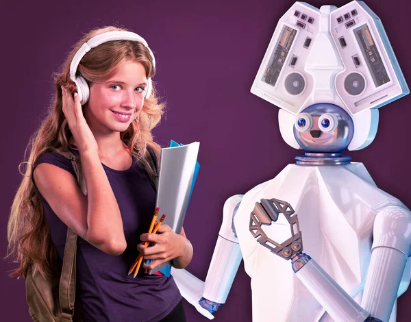 Professeur de robot pour enfant. Dispositif robotique blanc en plastique ai . — Photo