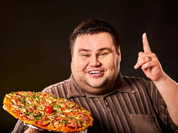 Het Eten Van Pizza Van Wedstrijd Dikke Man Eten Fastfood — Stockfoto