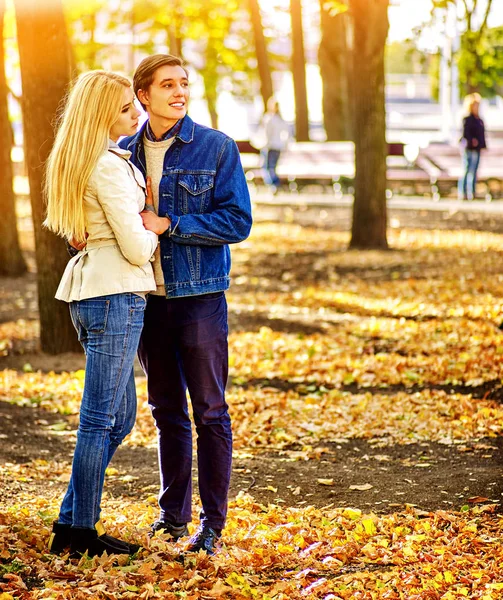 Pareja enamorada en otoño otoño parque al aire libre . — Foto de Stock