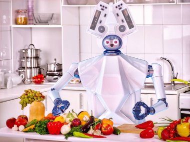 Robot yerli yardım cook vejetaryen yemek mutfak at.