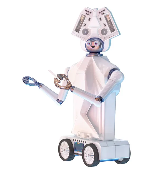 Робот-ретро учитель держит мел для ребенка — стоковое фото
